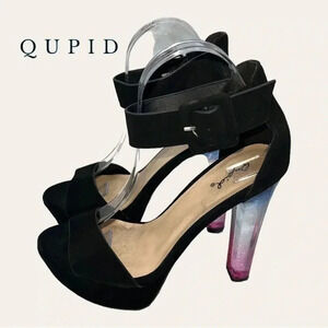 Qupid PLATFORM HEELS OMBRE COLORS‎ HEELS BLACK VELVET SIZE 8 ANKLE STRAP